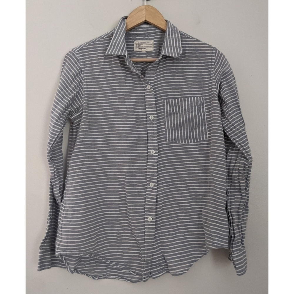 Current/Elliott Chambray and White Striped Cotton Button Up Shirt Size Small